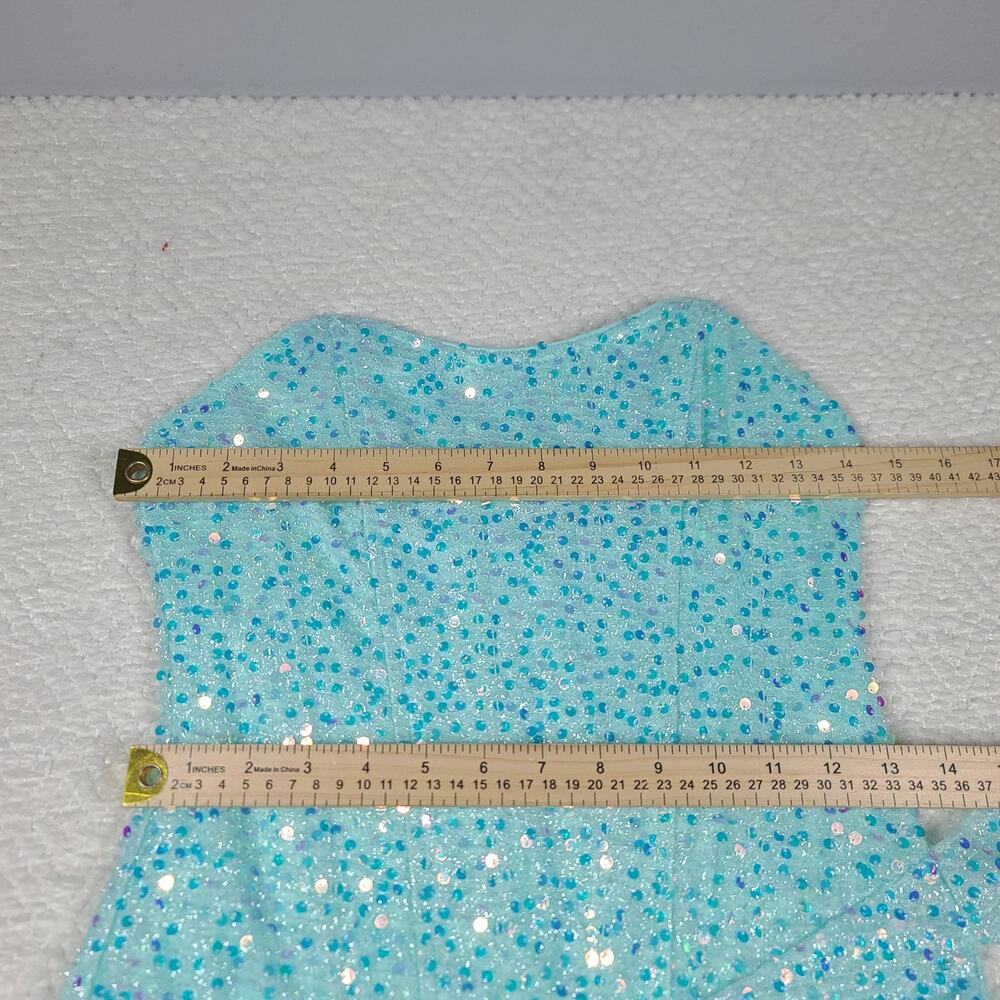 Mermaidcore Sequin aqua mini party dress zipper back Size Small Homecoming - Picture 10 of 11